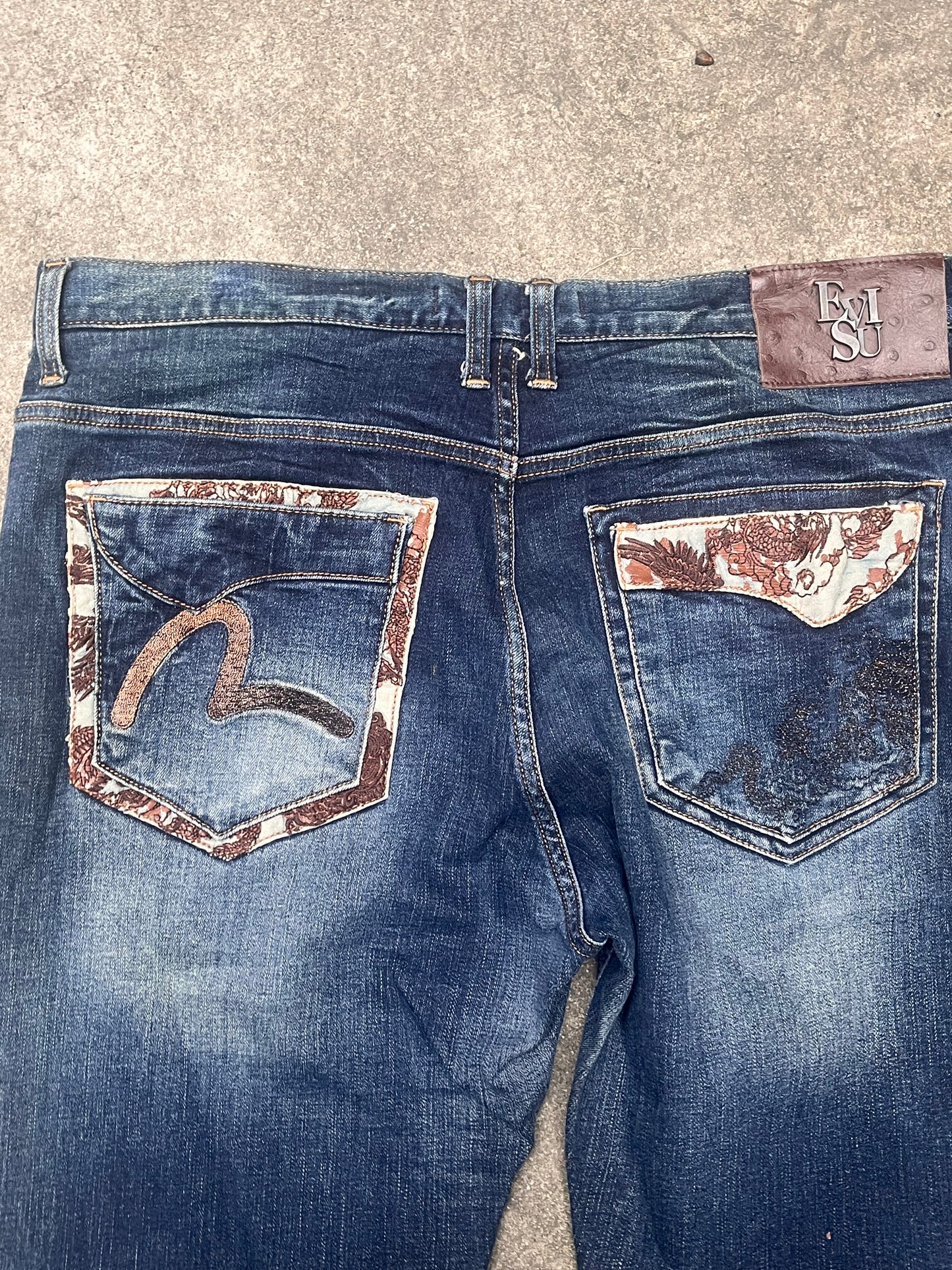 Evisu Oriental print baggy jeans