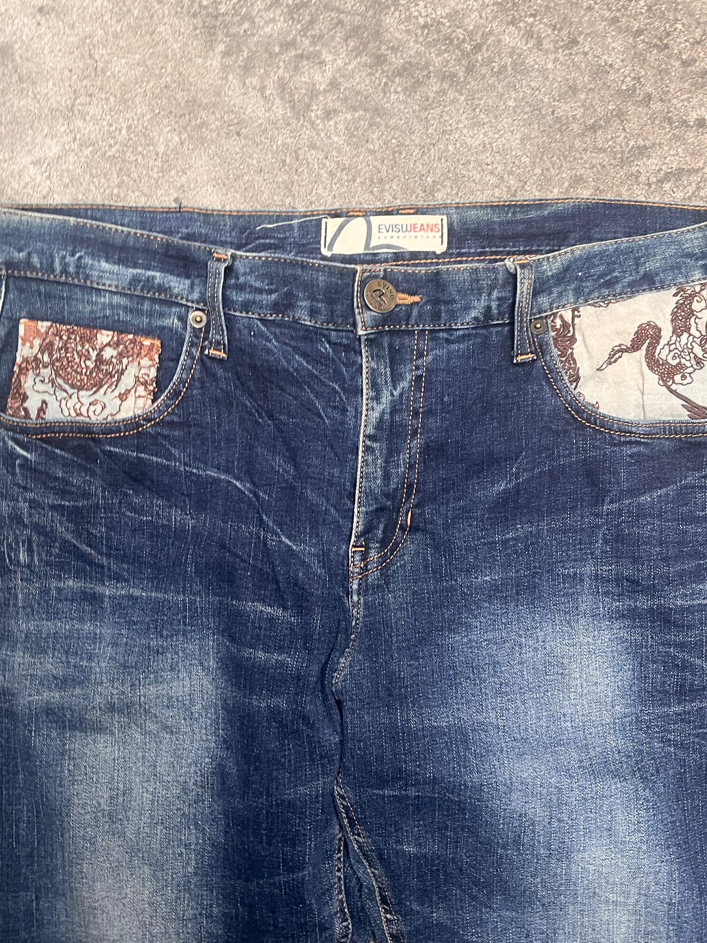 Evisu Oriental print baggy jeans