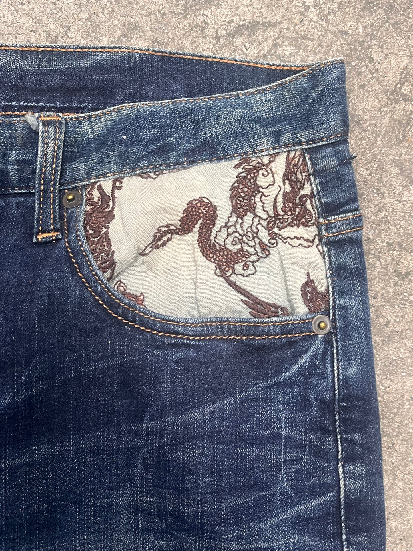 Evisu Oriental print baggy jeans