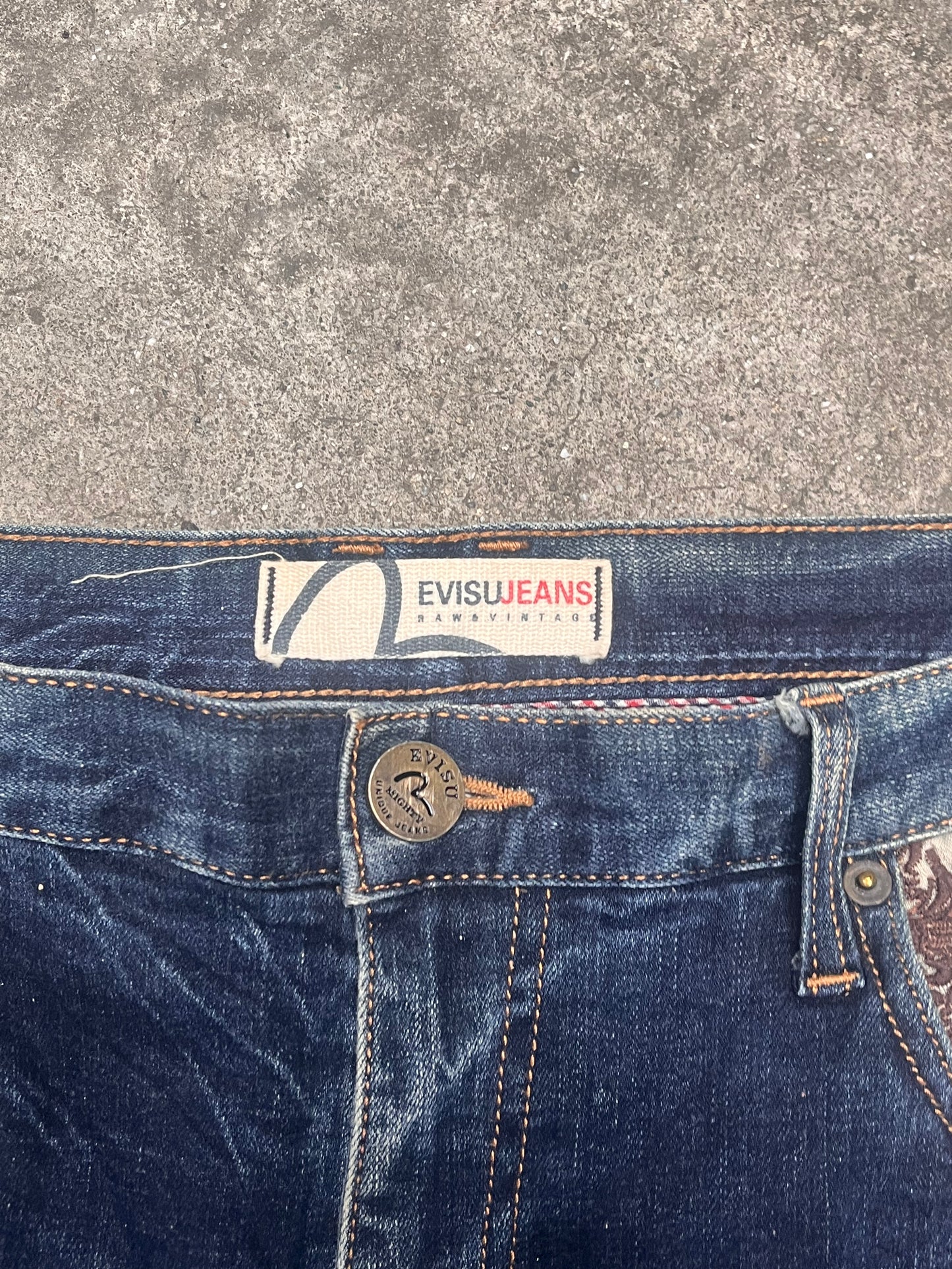 Evisu Oriental print baggy jeans