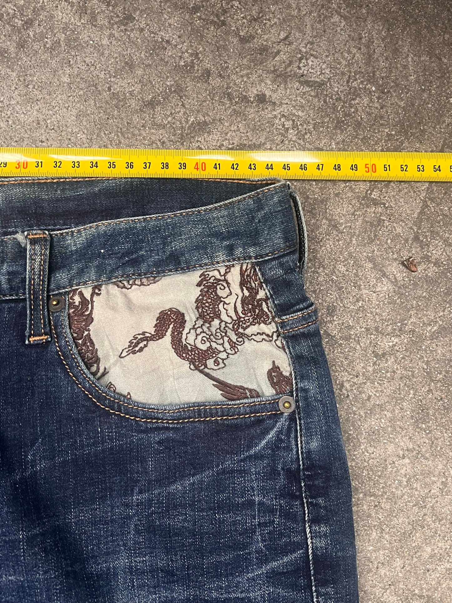 Evisu Oriental print baggy jeans