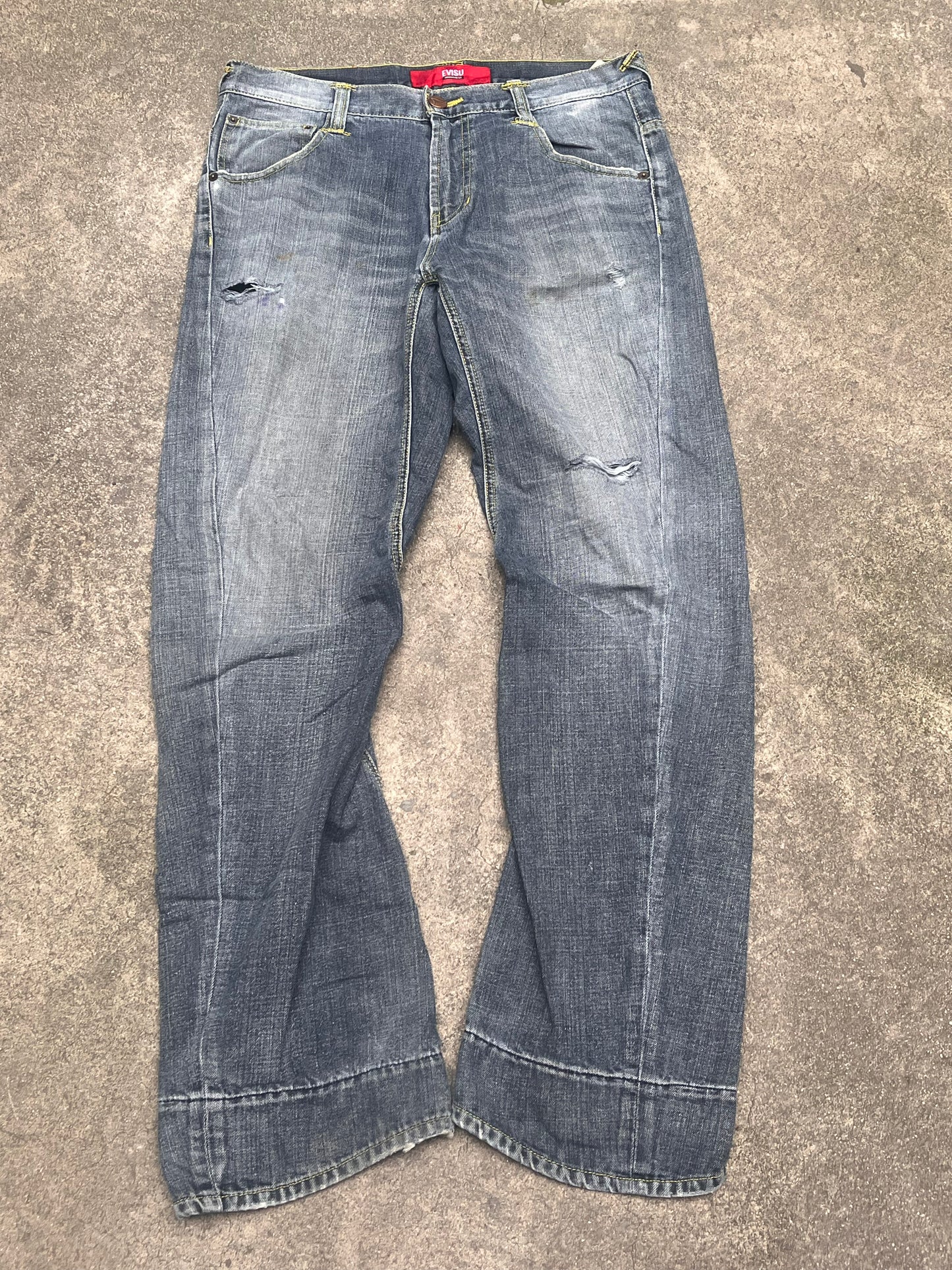 Evisu Gray wash yellow logo baggy jeans