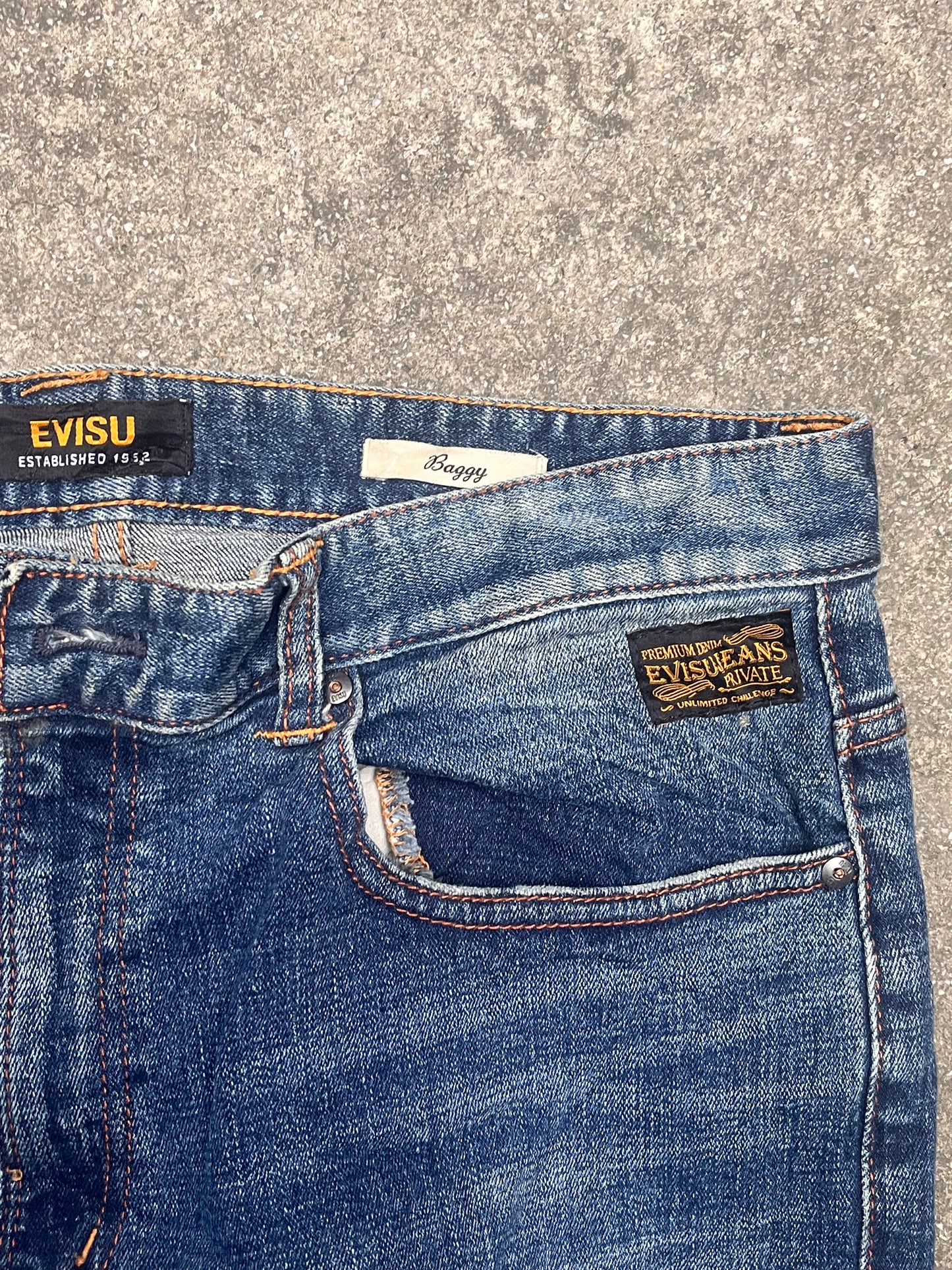 Evisu Baggy fit distressed denim