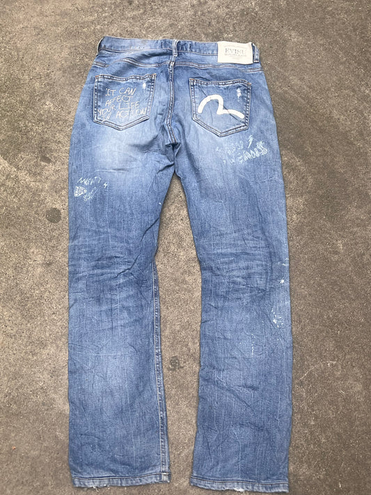 Evisu white logo baggy jeans