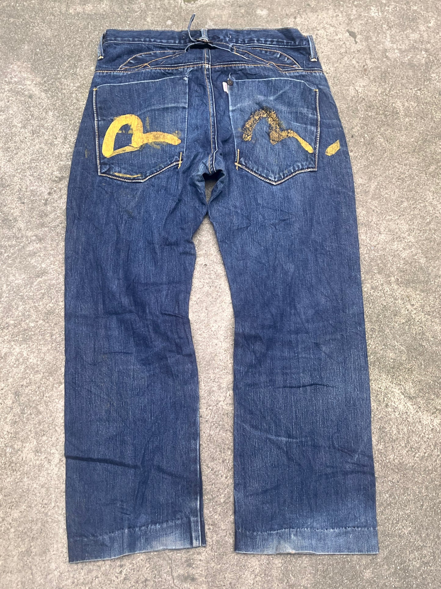 Evisu Yellow logo baggy jeans