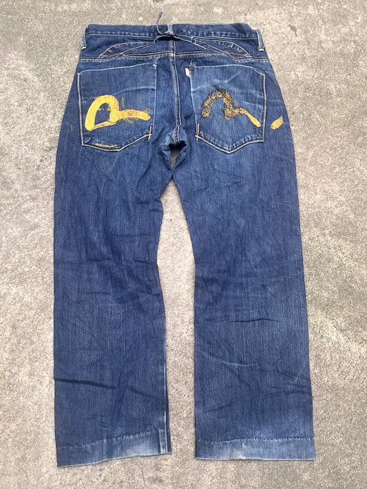 Evisu Yellow logo baggy jeans