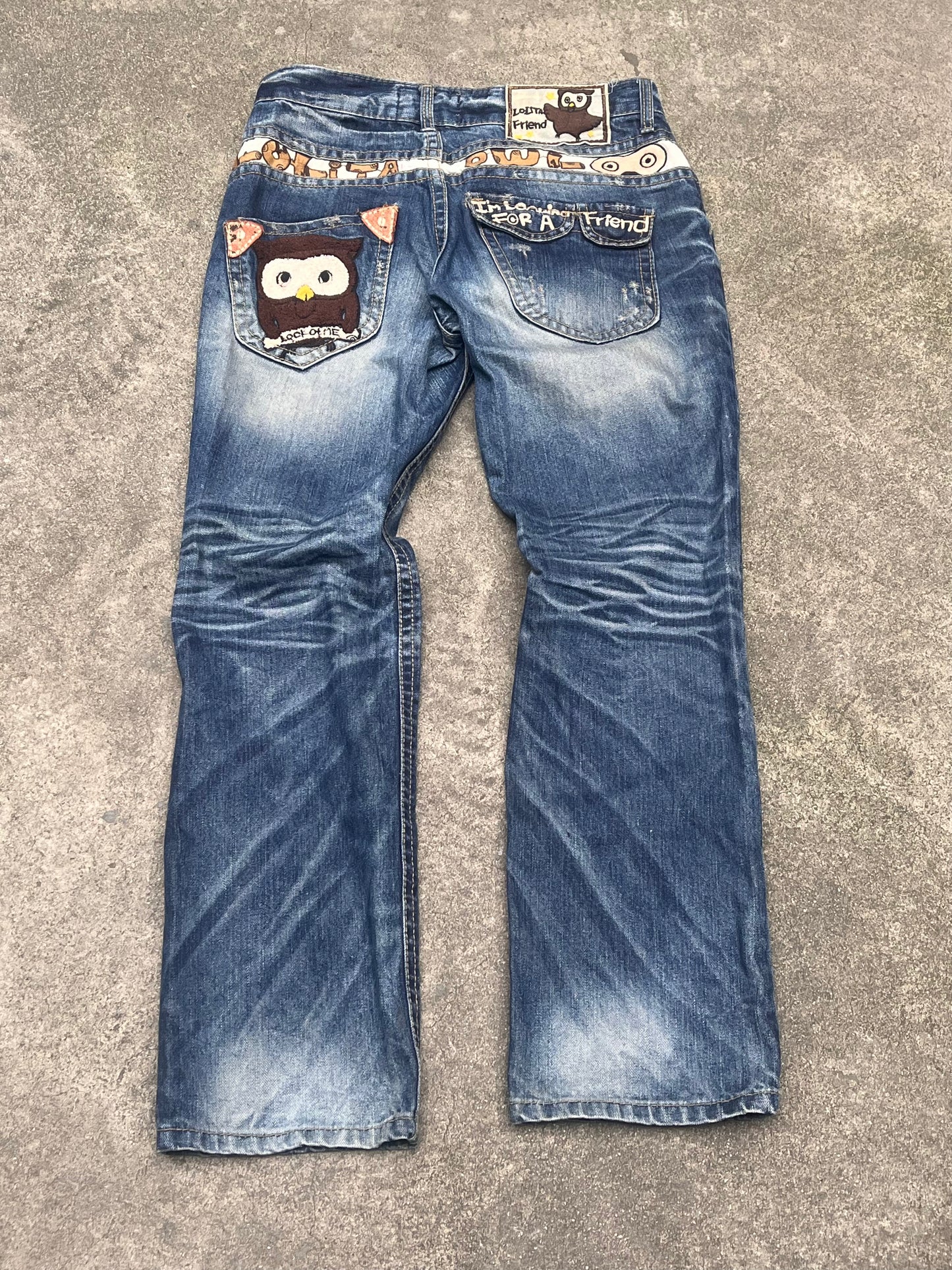 Super Rare lolita owl embroidery baggy jeans