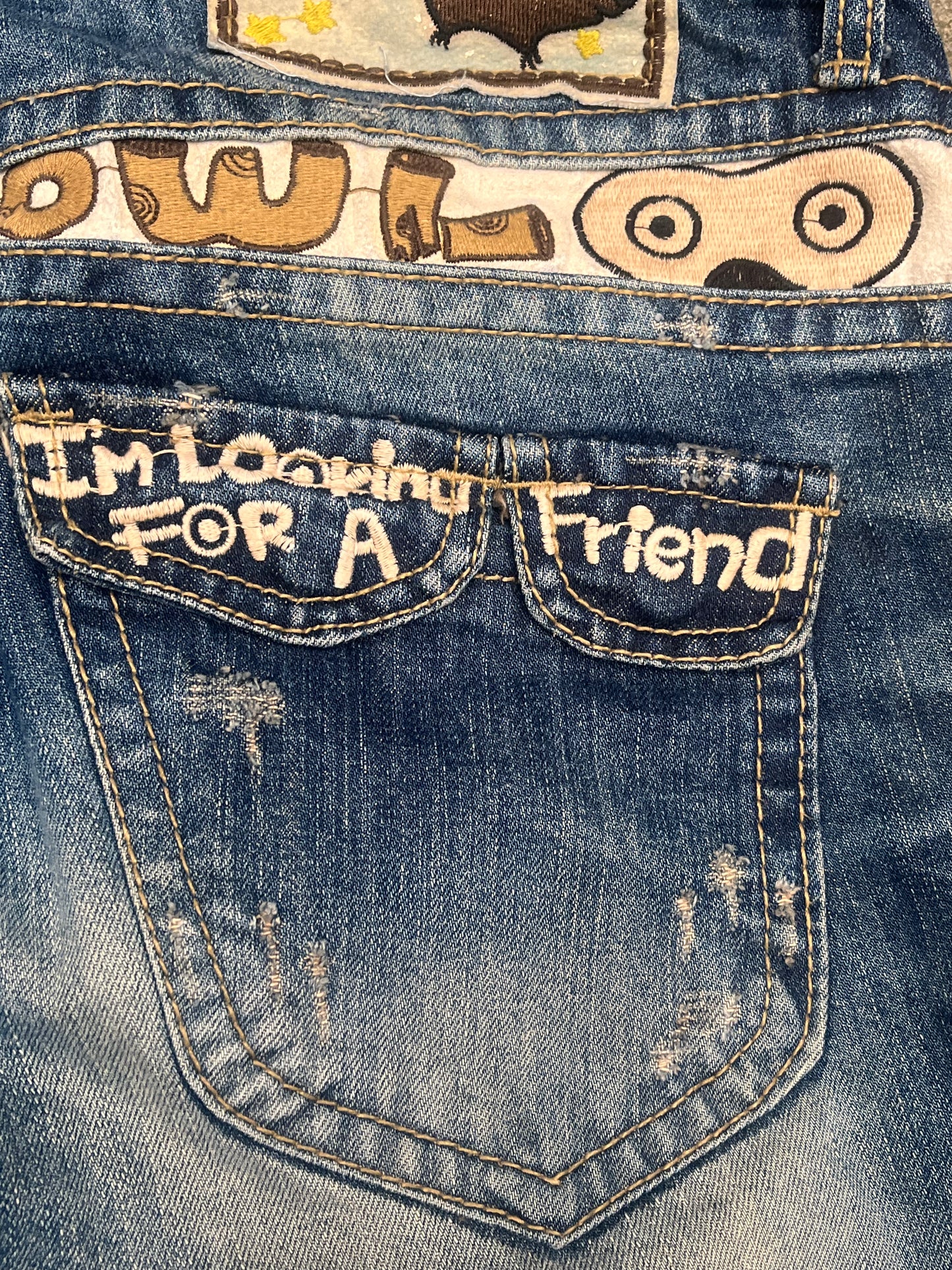 Super Rare lolita owl embroidery baggy jeans