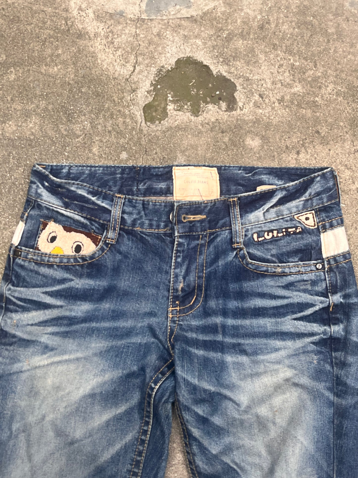 Super Rare lolita owl embroidery baggy jeans