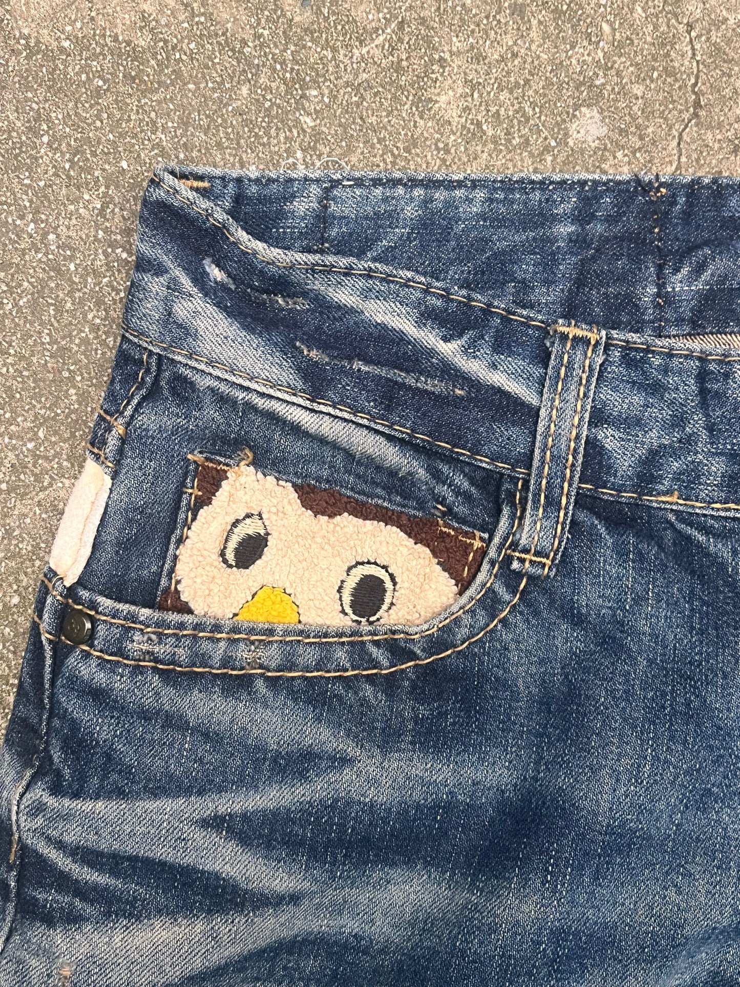 Super Rare lolita owl embroidery baggy jeans