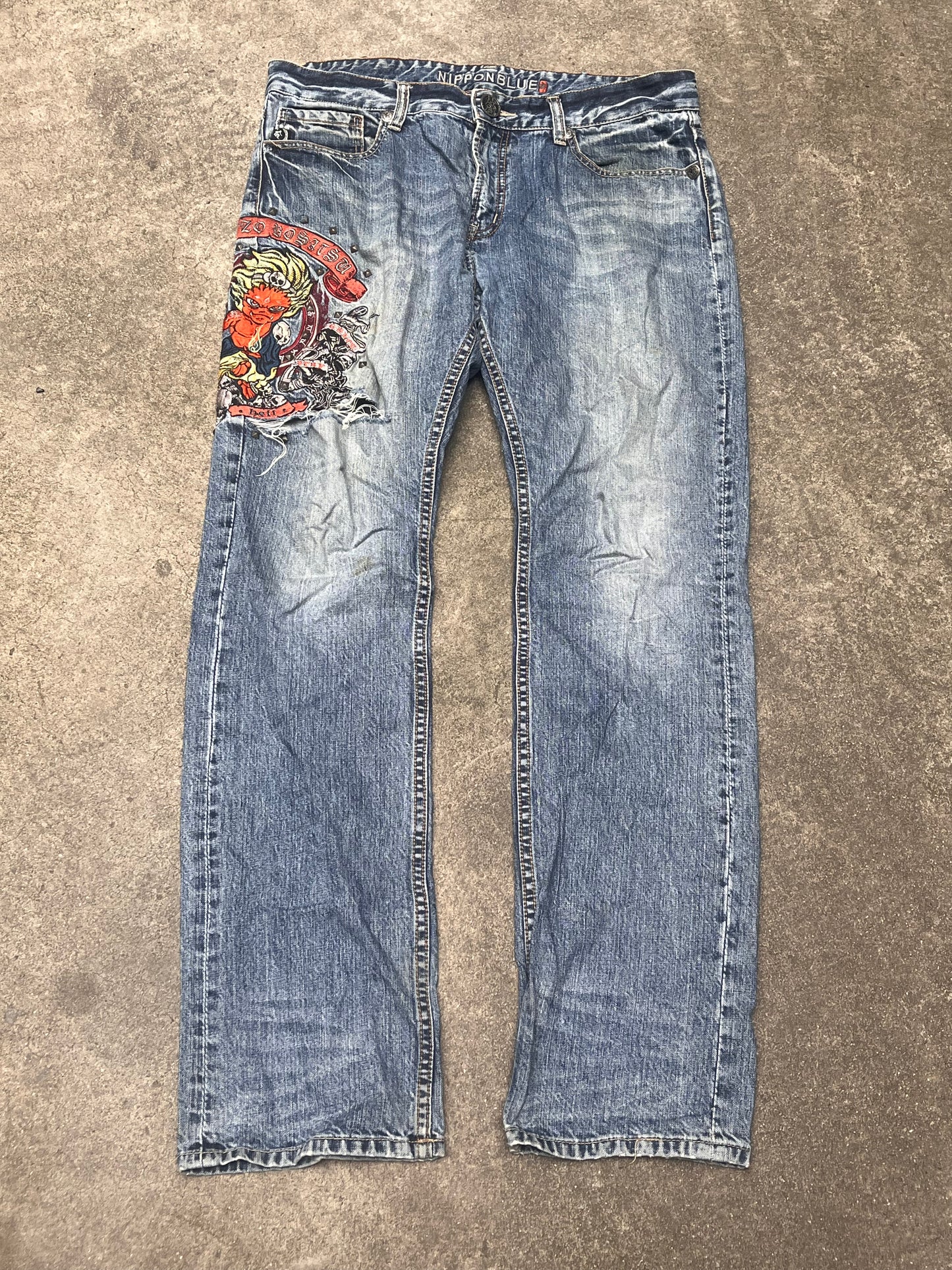 Jizo Bosatsu baggy embroidered jeans