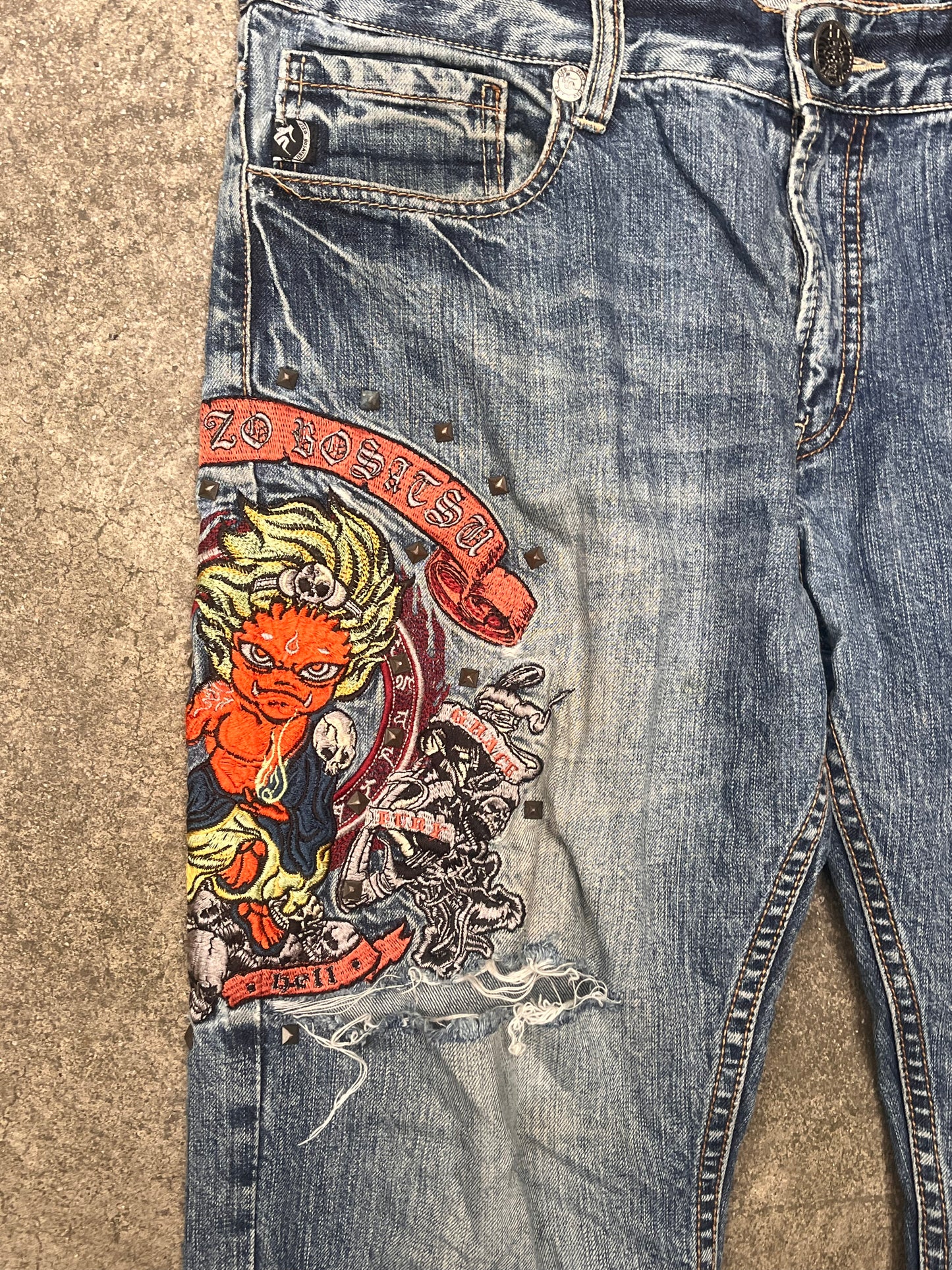 Jizo Bosatsu baggy embroidered jeans