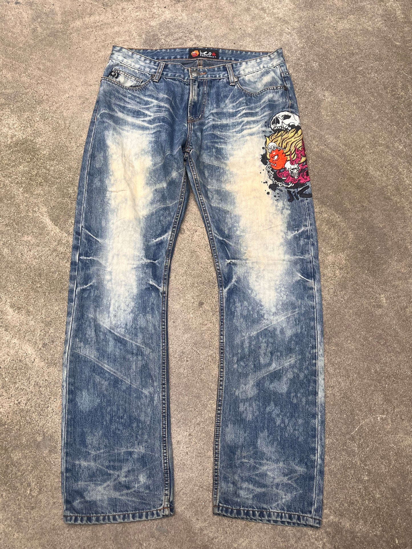 Jizo Bosatsu baggy embroidered Jeans