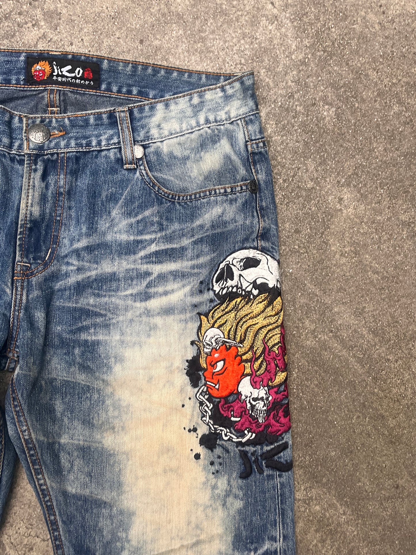 Jizo Bosatsu baggy embroidered Jeans